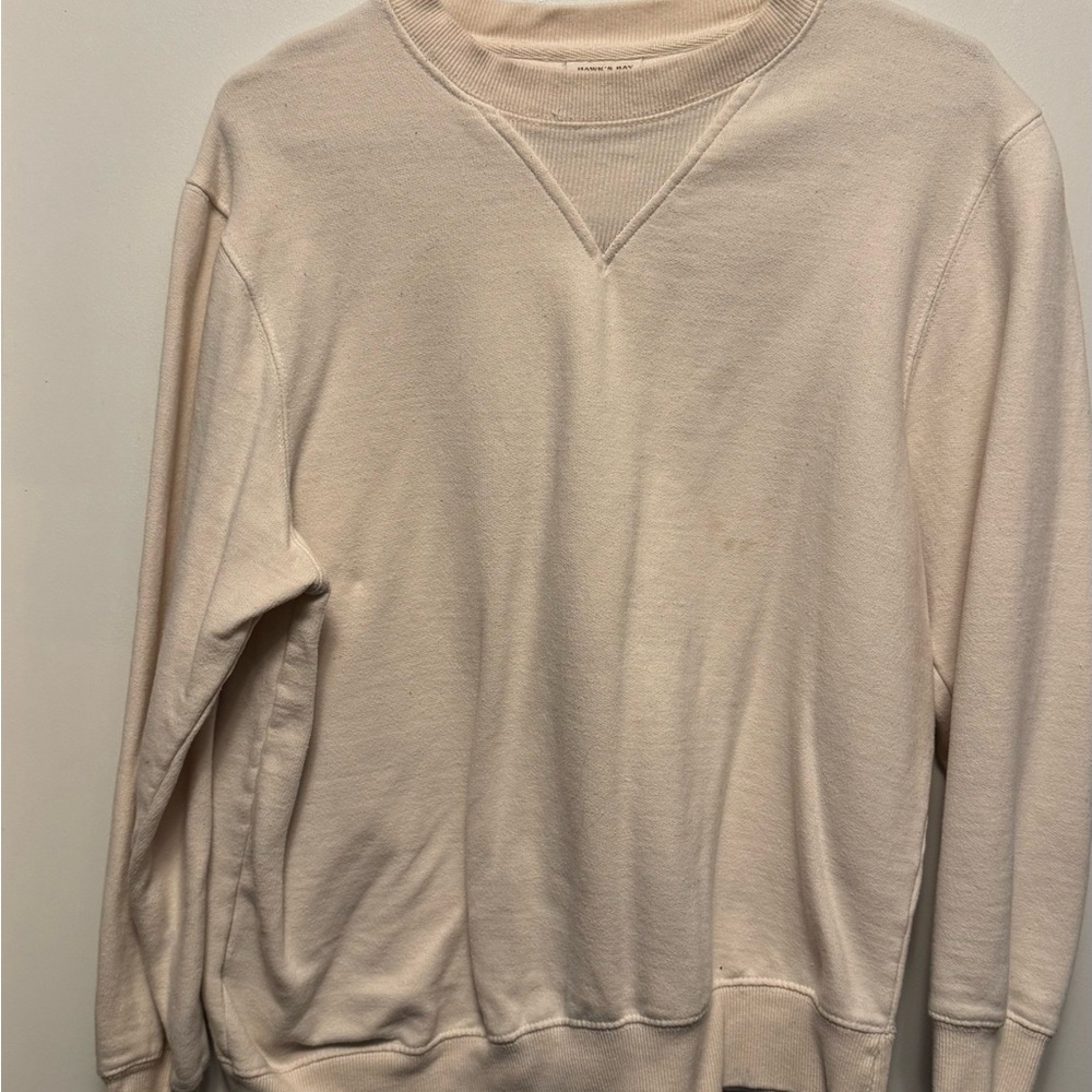 Cream Crewneck Sweater with Ribbed Details